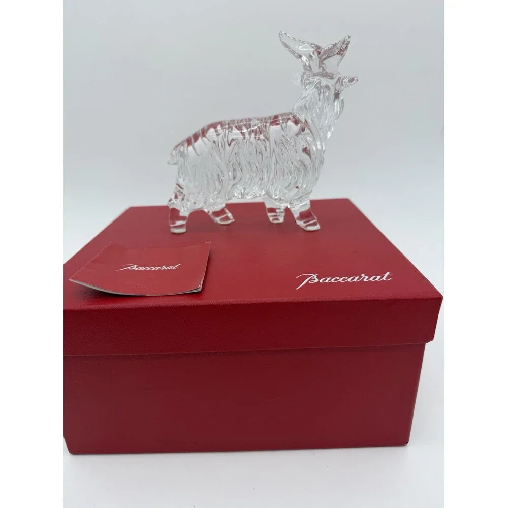 Rare Baccarat Crystal France Clear Long Hair Goat Solid Figurine Sheep Boxed